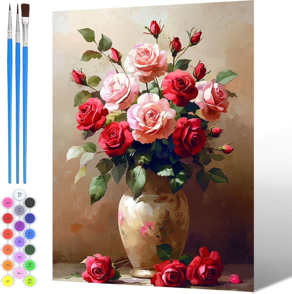 Genérico Pintura por Números para Adultos Flor, Pintura por números para Niños Planta, DIY Painting by Numbers Kits, con Pinceles Pigmento Acrílico (sin marco), Decoraciones del Hogar 60x80cm -1573