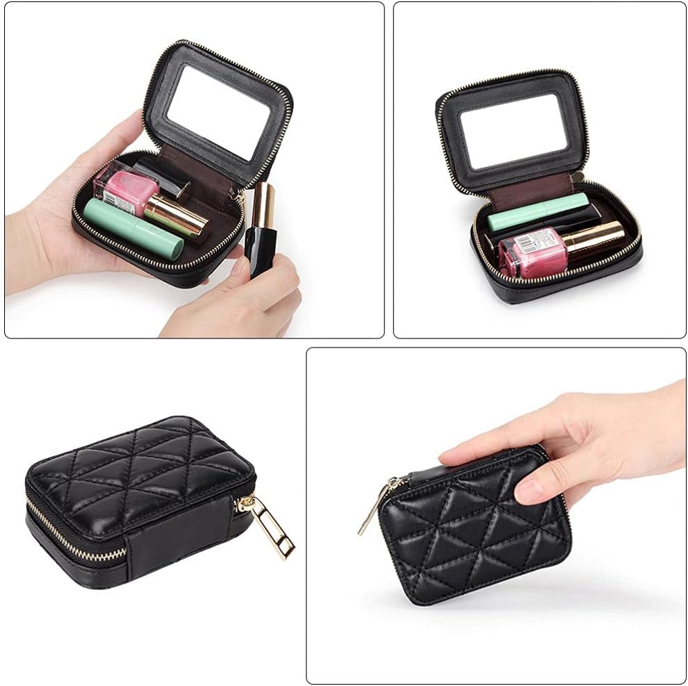 SOIMISS Small Makeup Bag Outdoor Makeup Pouch Lipstick Lip Case Cosmetic Organizer Purse with Mirror for Women