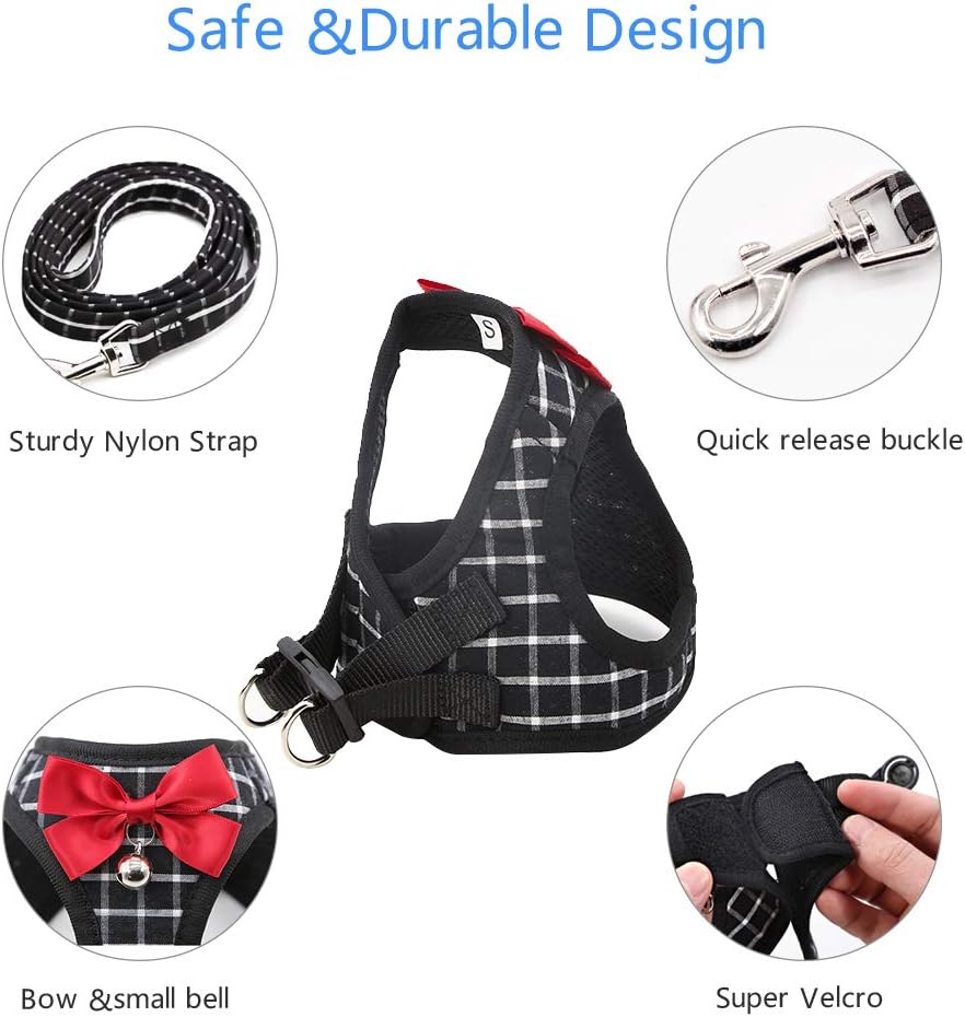 Cat Harness and Leash Kitten Harness Cat Leash Rabbit Harness for Small Dogs Cat Harness Escape Proof with Bell and Bow-Knot Decoration Cat Outdoor Enclosures-S