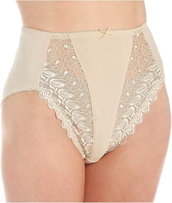 V VALMONT Womens Valmont Embroidered Lace and Satin Hi-cut Brief Panty