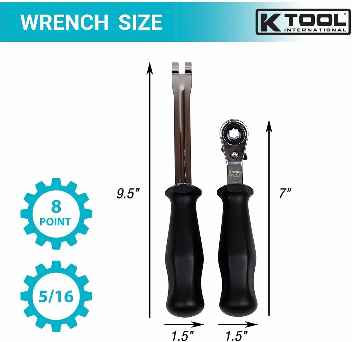K Tool International 70130 Truck Air Brake Automatic Slack Adjuster Set for Garages, Repair Shops, and DIY, (1) Fork End Release Design Tool, (1) 5/16" Offset Square Reversible Wrench, EZ Grip Handle