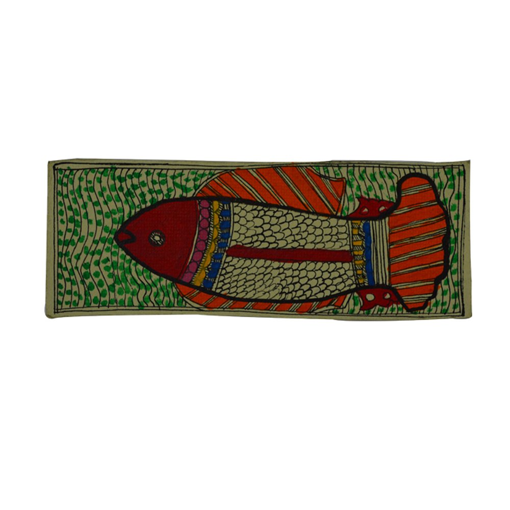 Peinture Madhubani poisson pour décoration murale de salon zen et bohème