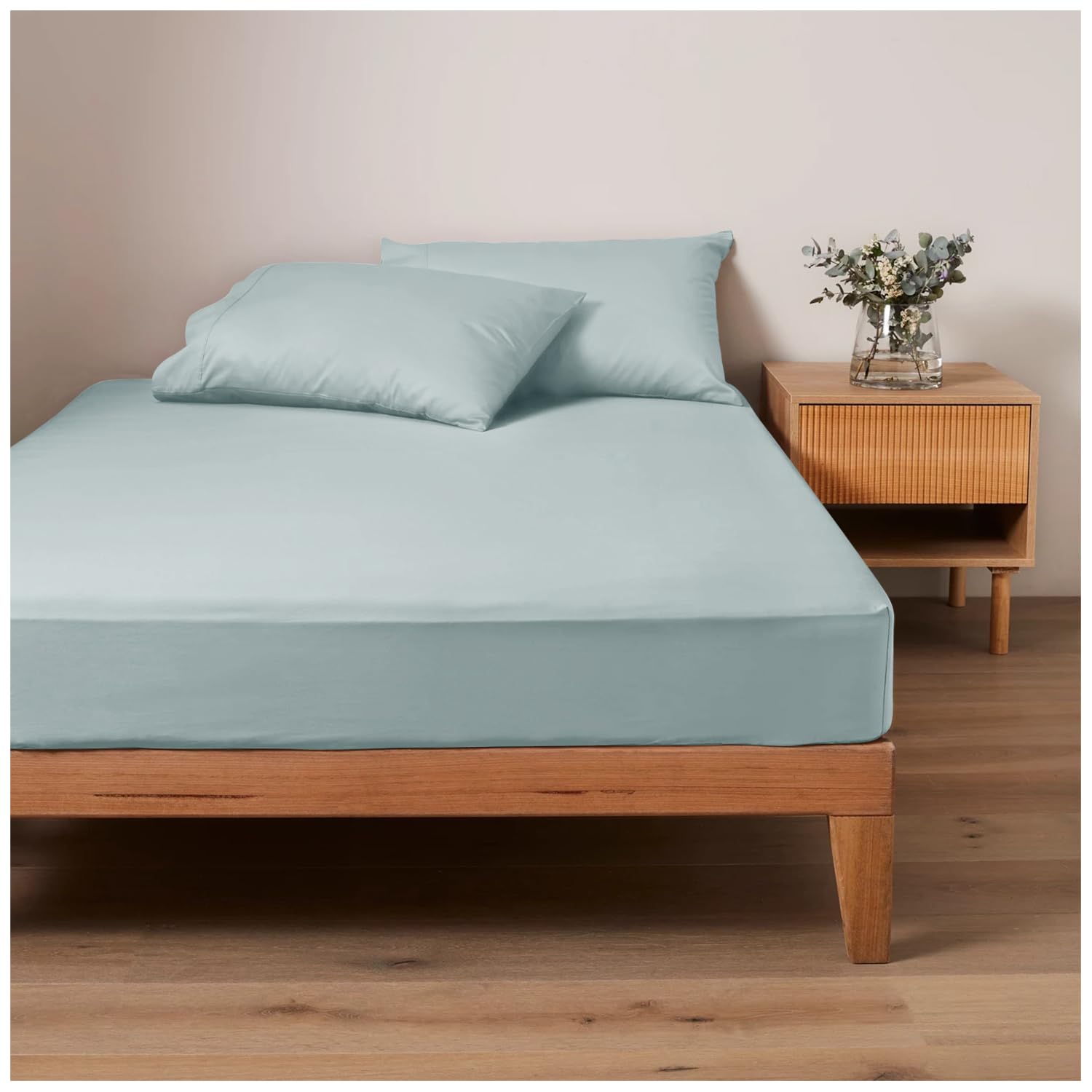 Plain Dyed Bed Sheets, Fitted Sheet Small Double 4Ft, Non Iron Polycotton Bedding Bedsheet, Duck Egg