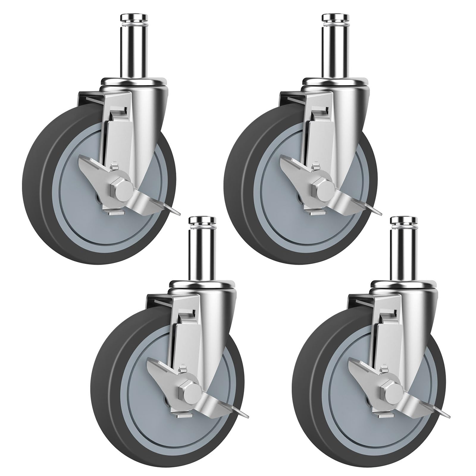 RILIDRI 4-Inch Caster for Wire Shelving Racks, Heavy Duty Scaffolding Wheel with Brake, Set of 4 Metro Shelving Replacement Wheels(.864" x 2-3/16")