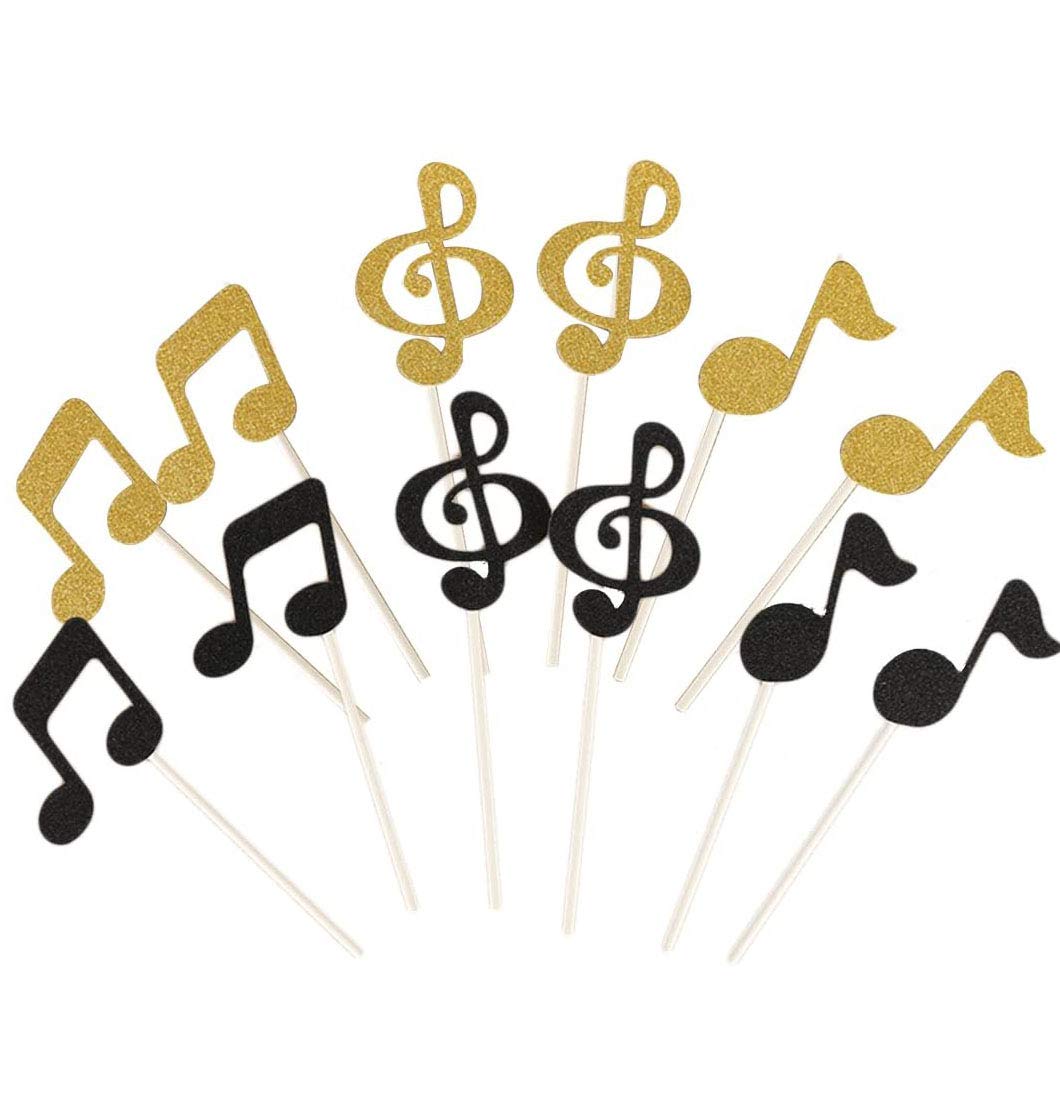 Offermax Glitter Music Notation Birthday Cake Toppers -12 Pieces