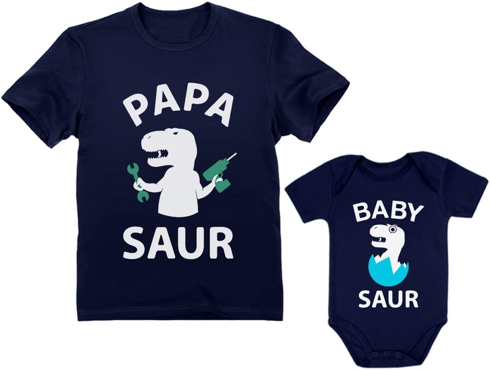 Tstars Papa and Baby Saur Dinosaur Set - Gift for New Dad | Matching Father and Son Outfits for First Father's Day