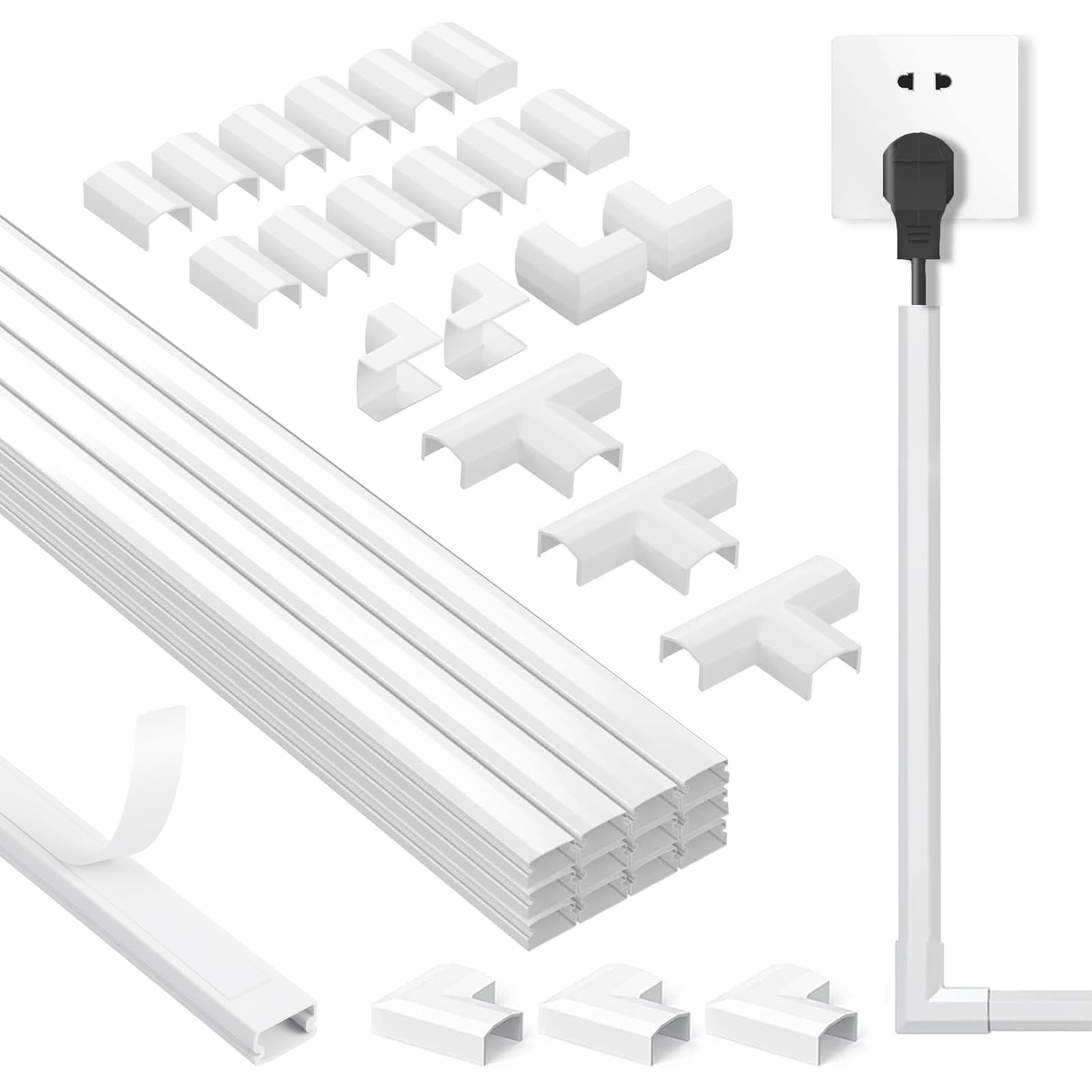 Carehabi Canaleta Cables Pared Adhesivo 4,8m (15x9mm,0,4mx12pcs), Organizador de Cables y Canaletas para Cables, Cubre Cables Pared Autoadhesivo para TV y Despacho, Blanco