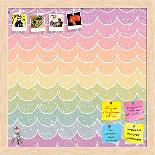 Image of ArtzFolio Wavey | Bulletin Board Notice Pin Board | Vision Soft Board Combo with Thumb Push Pins & Sticky Notes | Natural Brown Frame | 12 x 12 inch (30 x 30 cms)