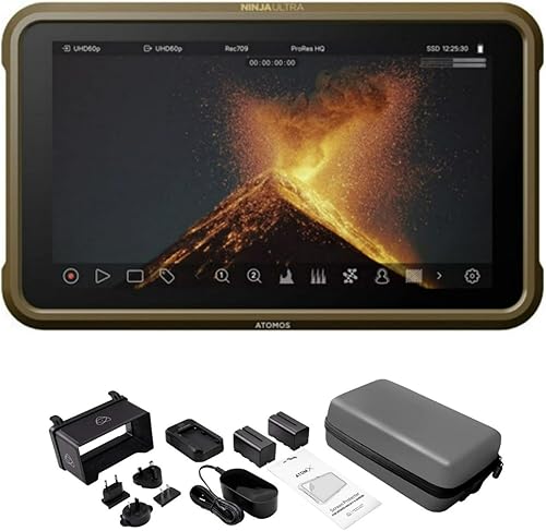 Atomos Ninja Ultra 4K Monitor-Grabador con soporte HDR, captura y edita videos Pro fácilmente - Paquete de pantalla táctil de 5.2 pulgadas con
