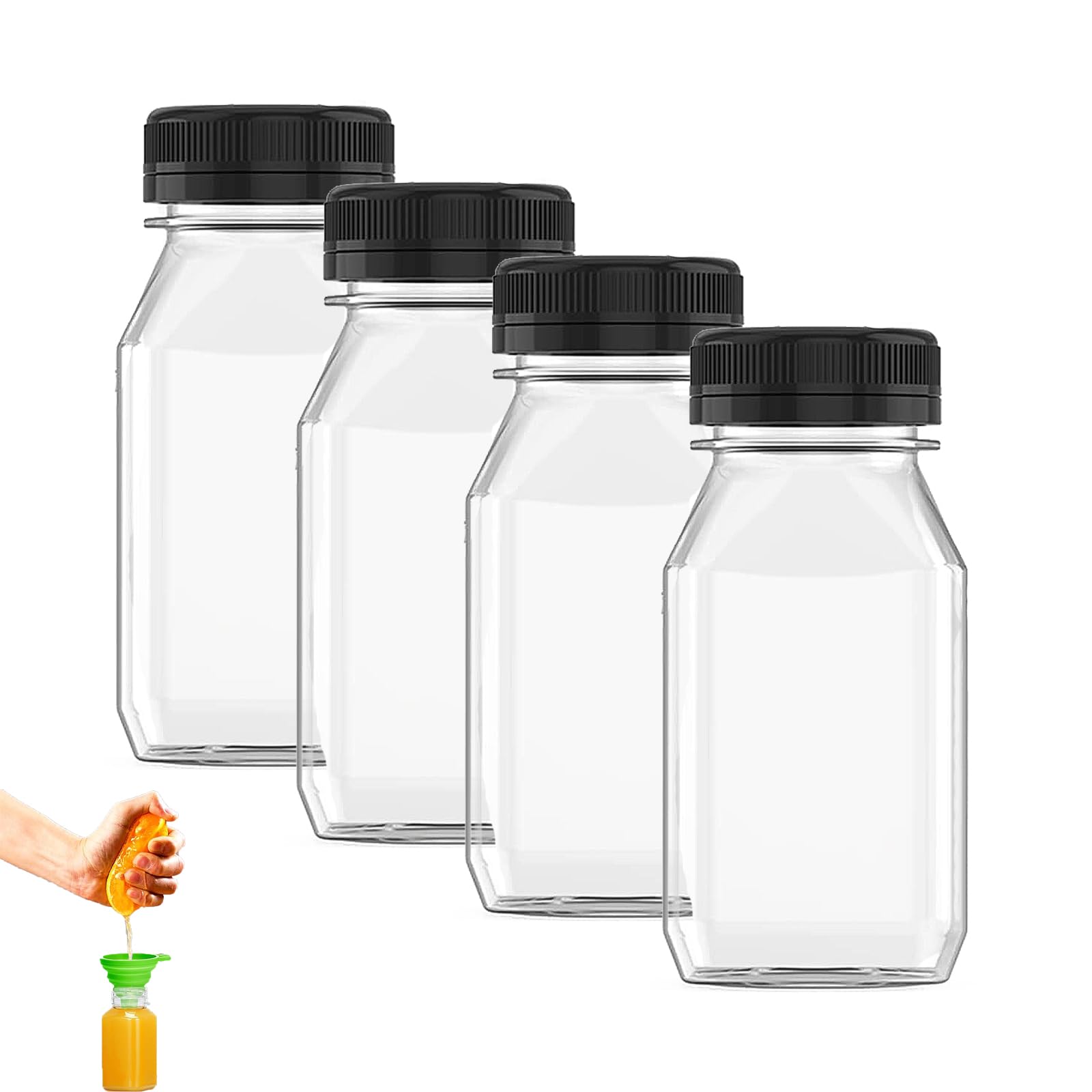 shweehon 4 PCS Small Bottles, Small Plastic Bottles, Mini Bottle, for Milk, Juice, And Beverages on the Go(Transparent 280ml)