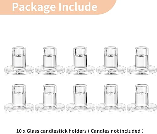 Miniatura 4 de NUPTIO Portavelas de cristal juego de 10 candelabros pequeños transparentes para velas cónicas a granel de cristal corto candelabros para mesa de