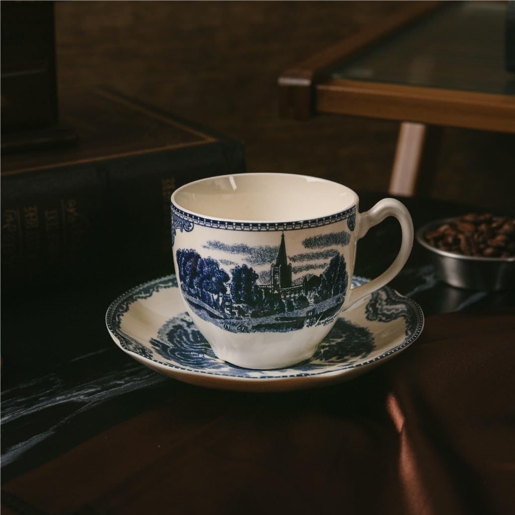 Herbata herbaty, Zestaw ceramicznych filiżanek i spodków do kawy w europejskim stylu(Blue)