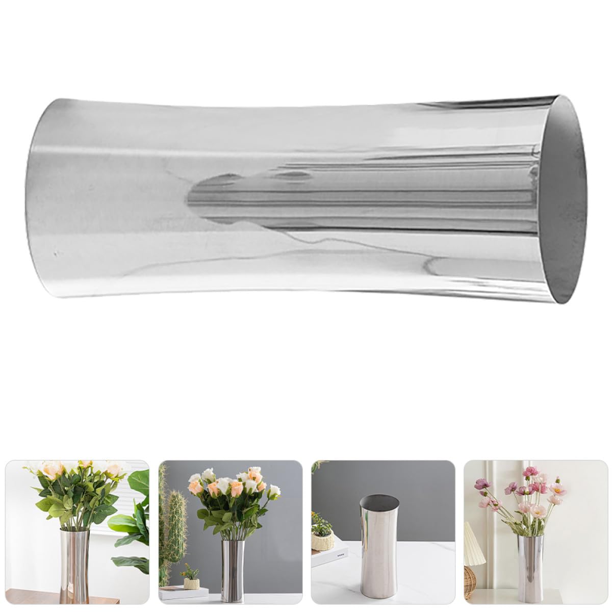 Genérico Jarrón de Espejo de Acero Inoxidable para Centros de Mesa, Florero Decorativo Moderno de Metal Plata Diseño Nórdico Adecuado para Sala y Comedor