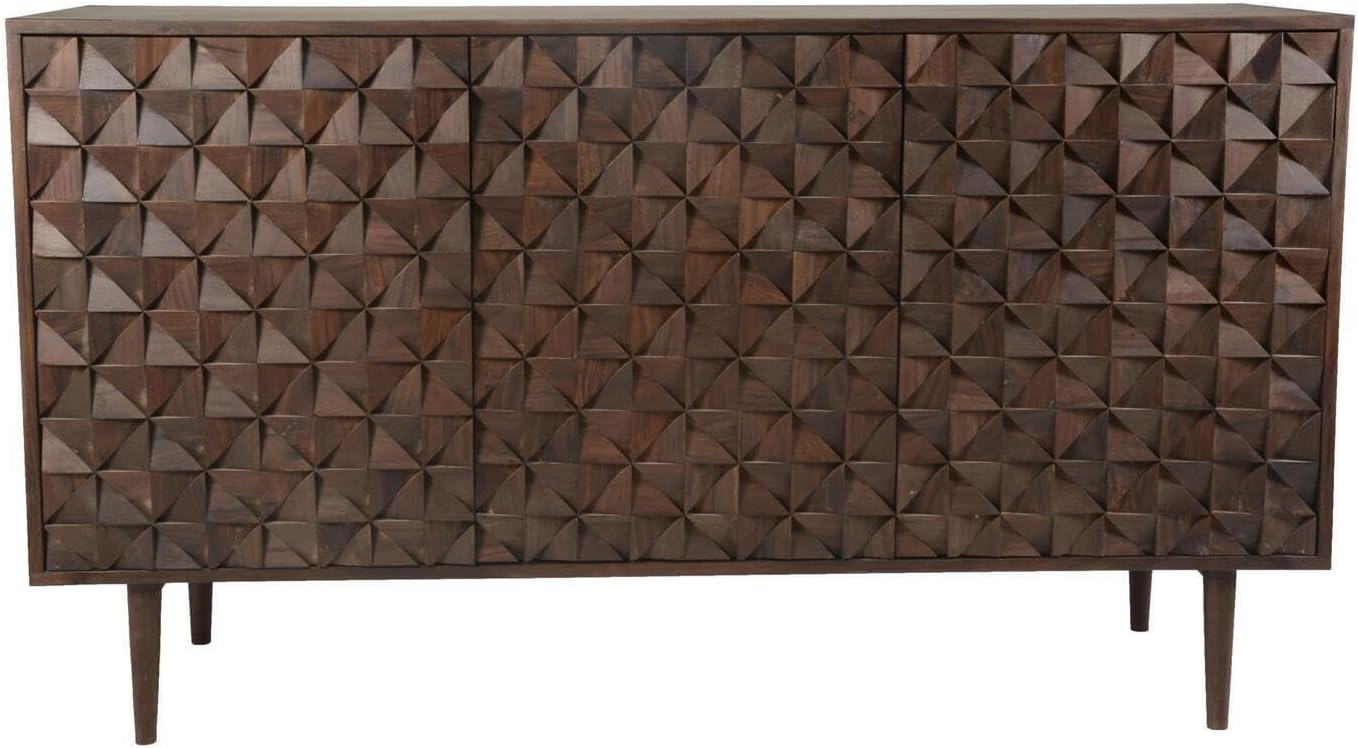 HomeStock Medieval Sideboard 3 Door Credenza - Living Room Storage Cabinet - Rustic Buffet Table