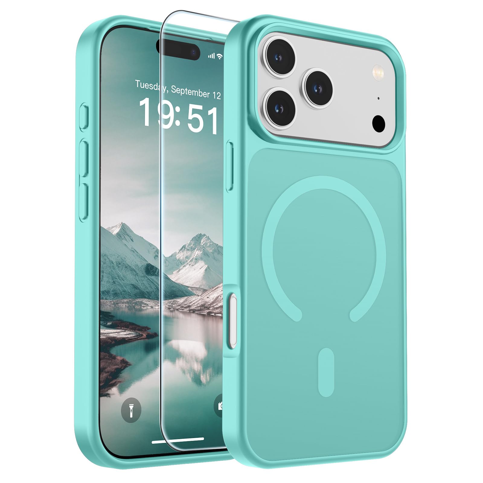 SUPFINE Magnetic for iPhone 17 Pro Max Case Blue Green | With Screen Protector, Translucent Matte, Compatible with MagSafe, Military Grade Drop Proof, Rugged Shockproof Protective