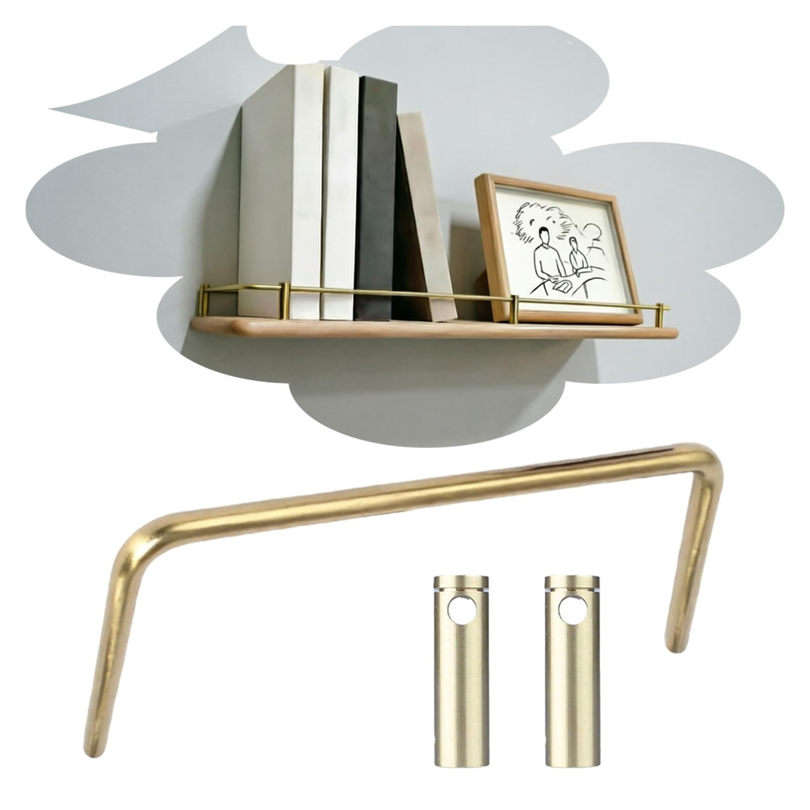 Solid Brass Anti-Fall Fence Set Enclosure, Furniture/Gallery Shelf Rail for Picture Frames Collectibles, Plate Railing Bracket Spindles Connectors(L 77in/195cm,W 9in/22cm)