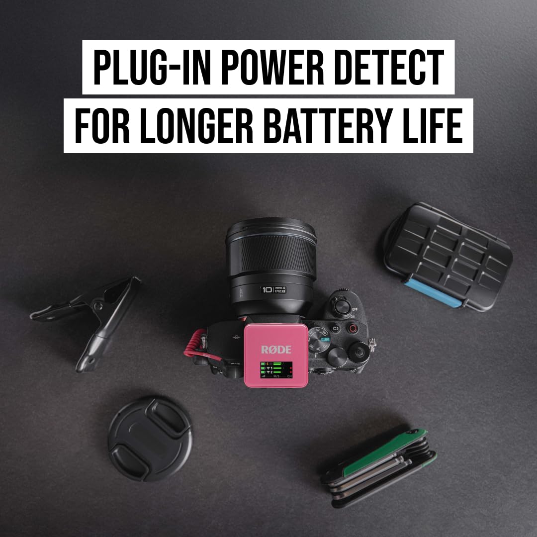 RØDE Wireless GO (Gen 3) – Microfono wireless compatto – Audio cristallino, registrazione a 32 bit float, controllo automatico del livello, per telefoni, fotocamere e computer (Rosa)