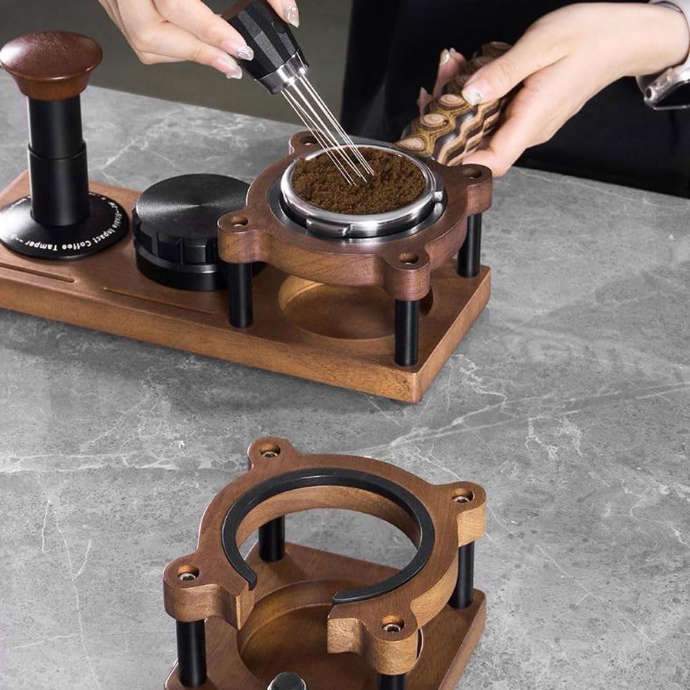 Semplice pressino for caffè in Legno, Base for macinacaffè, tacca Regolabile, Universale da 51-58 mm, Adatto for Principianti e Professionisti
