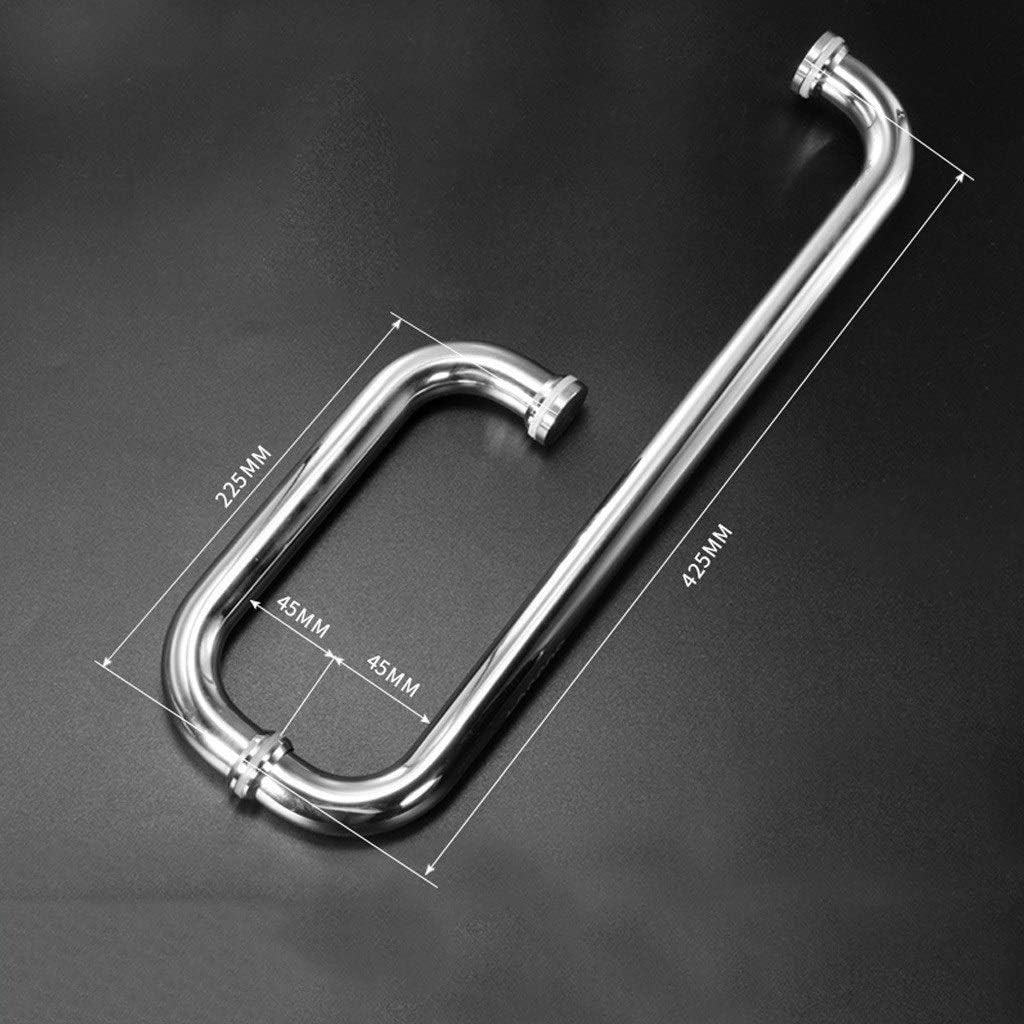 Shower Door Handles Parts Replacement Hardware Sets - Hole Centres Optional - Doorknobs Push and Pull Handle for Bathroom,Kitchen, Chrome Stainless Steel (Size : 225mm+425mm)