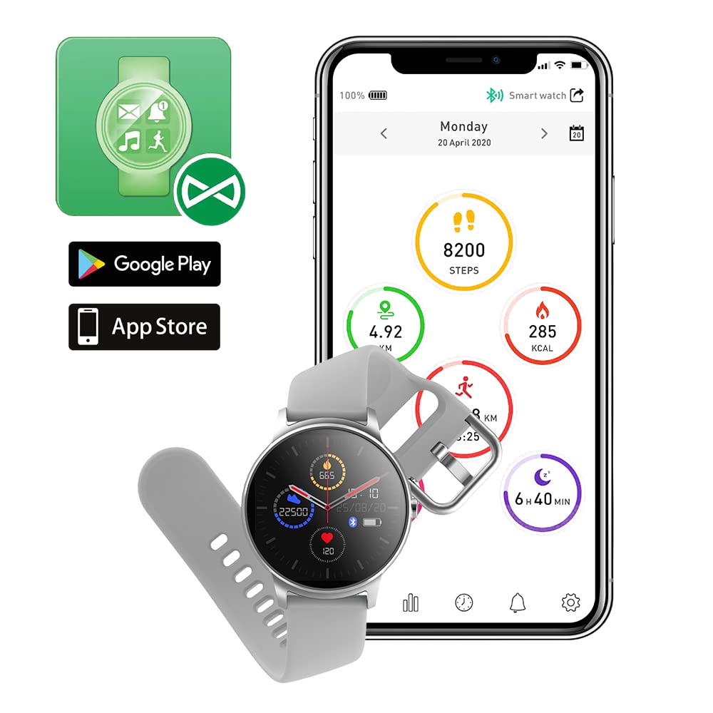 Forever smartwatch ForeVive 2 SB-330 inteligentny zegarek, dwie bransoletki, wodoodporność IP68, monitor aktywności, powiadomienia, menu j. polski (Srebrny)