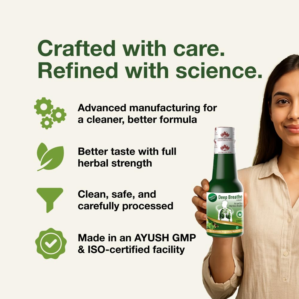 Amrith Noni Deep Breathe Liquid - 200ml | Ayurvedic Asthama Care Juice | With the goodness of Vasa, Yashtimadhu, Pippali, Kantakari, Khadira, Shunti, Maricha, Lavanga and more Herbs (Pack of 1) 3