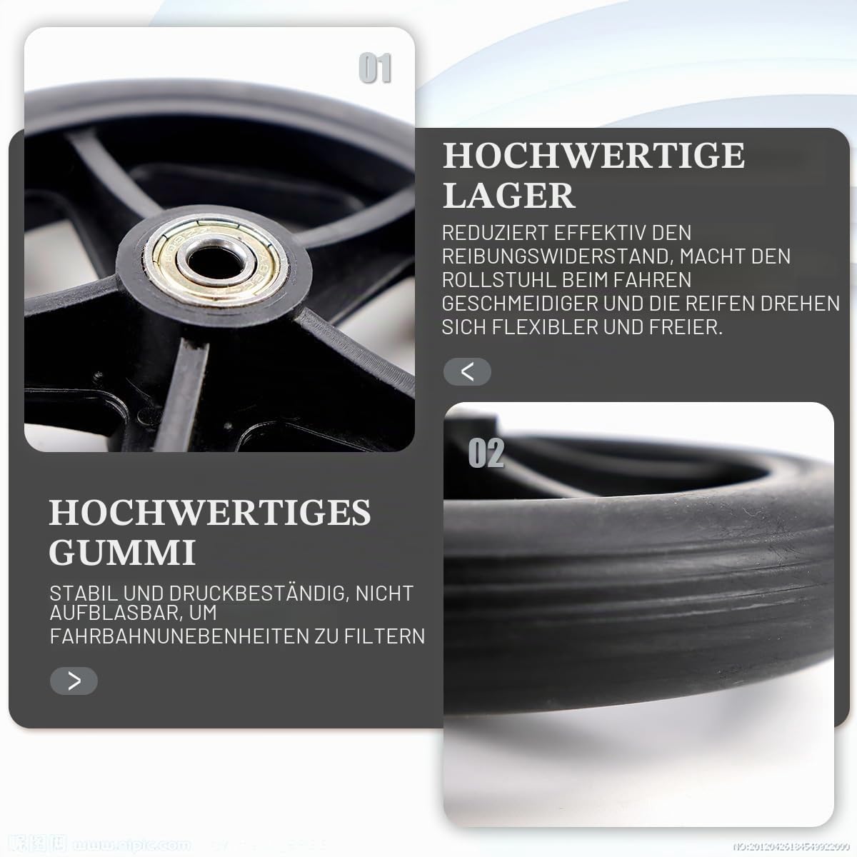 4 Stück 150mm Solide Ersatzräder, Vorderrad für Rollstuhl, Umweltfreundliches Gummimaterial, Ersatzrad für Rollator und Schubkarre