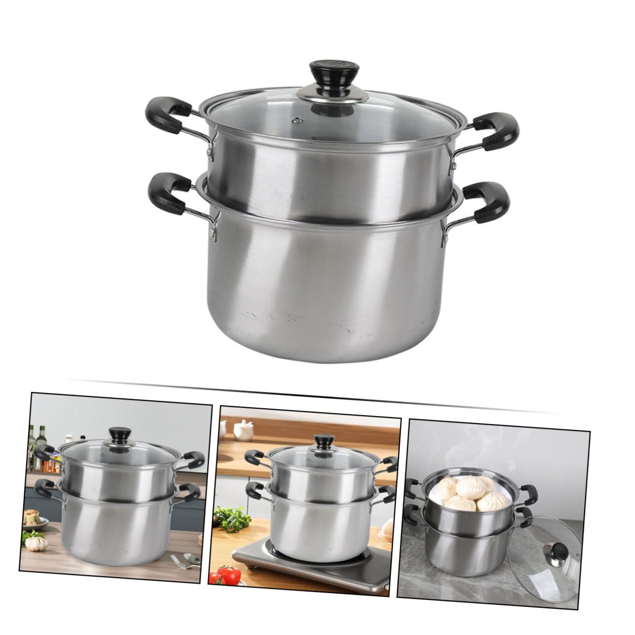 Edelstahl Suppentopf mit Dampfkorb, Silber, für Nudelgerichte | Sanftes Kochen, Vielseitig Einsetzbar im Küchenalltag, Robustes Edelstahl Design