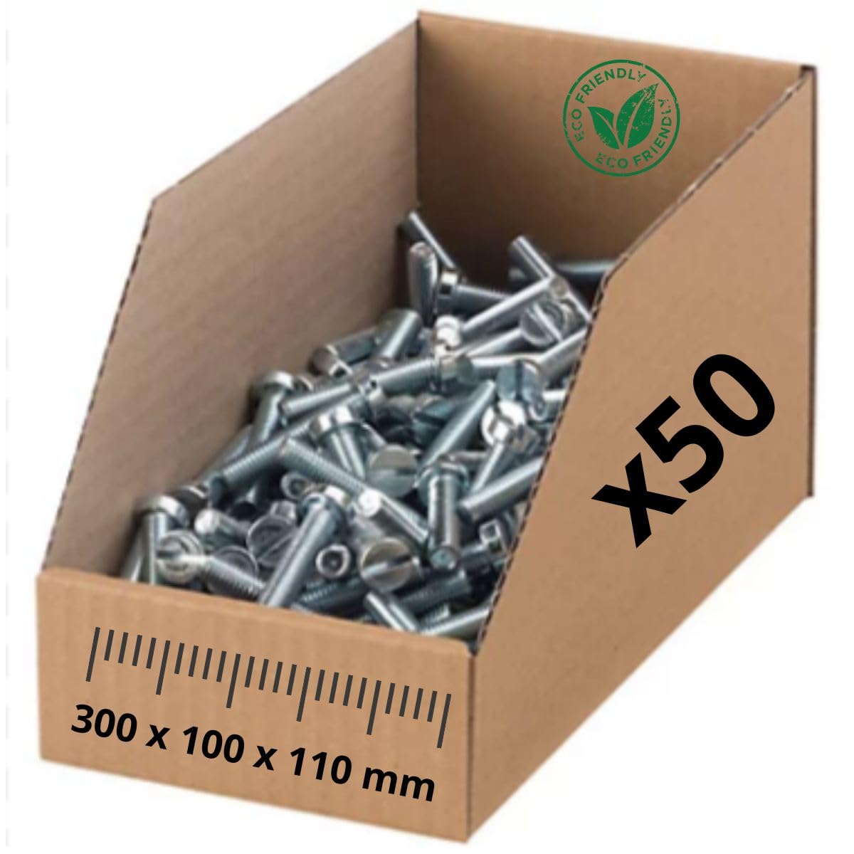 Générique Lot de 50 Bacs à Bec en Carton Recyclé | Stockage Pièces et Fournitures | Rangement Économique et Pratique | Dimensions 300x100x100 mm – Montage Facile et Rapide (300X100X100 mm)