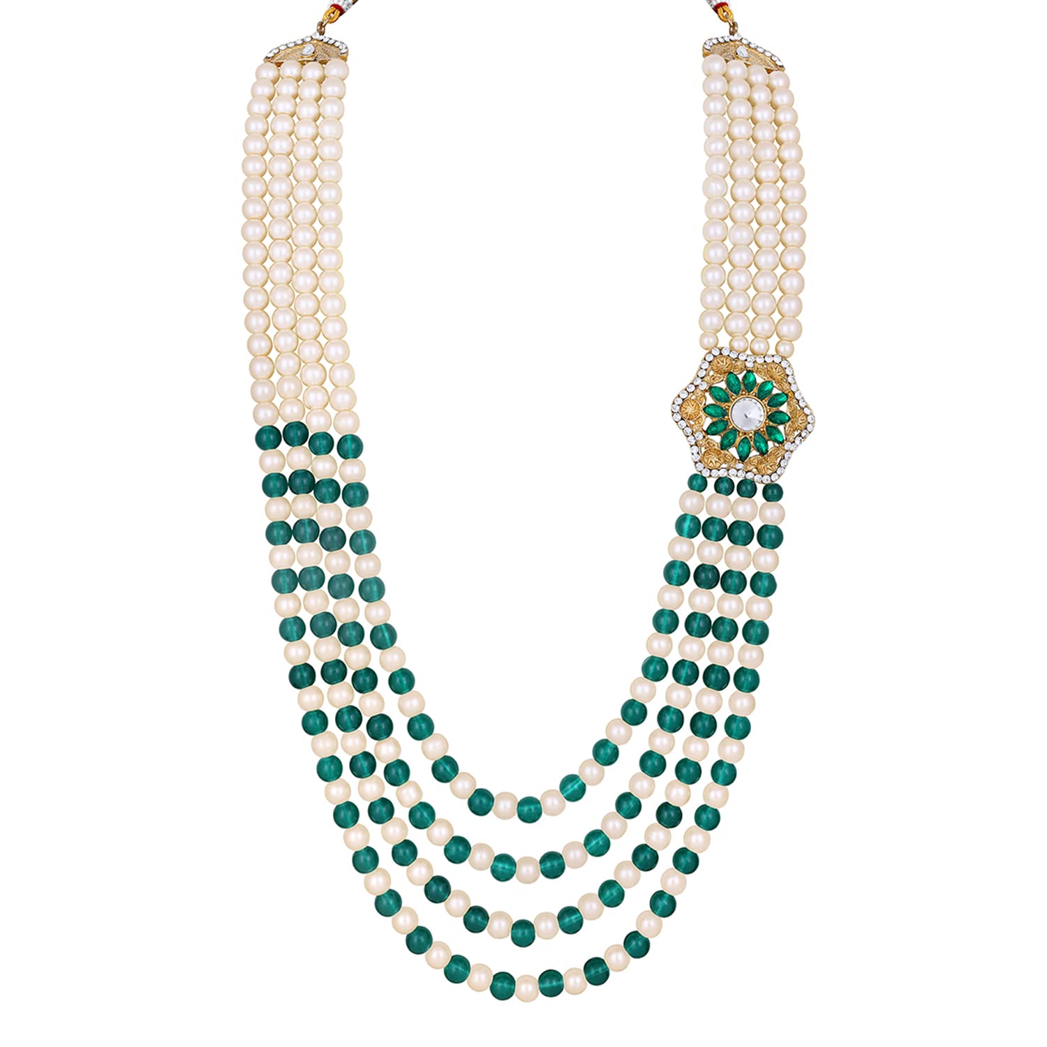 Mahi4 Layers Green and White Glass Beads Base Groom/Dulha Moti Mala Haar Necklace for Men's (ML1108094GGre)