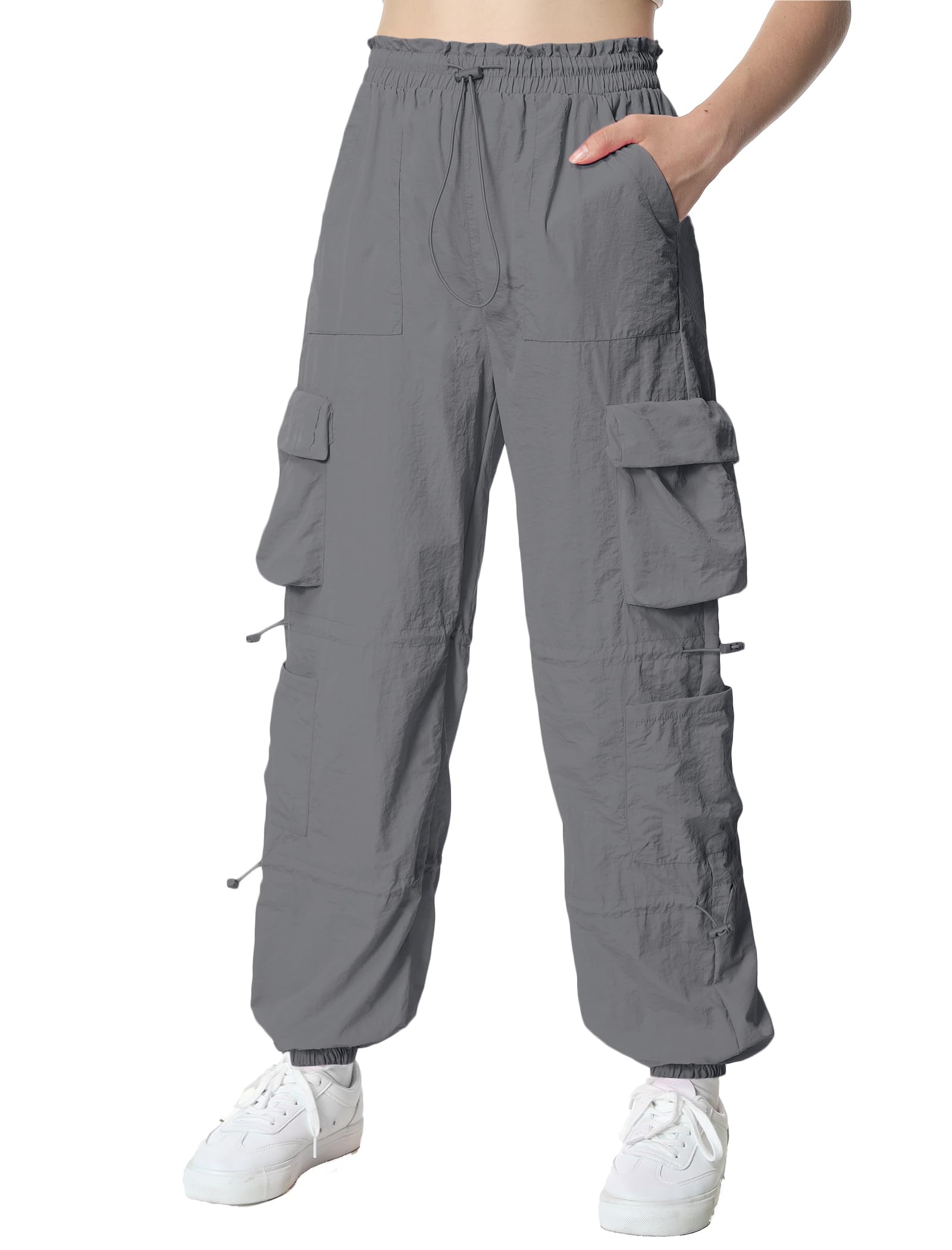 EXARUS Girls Parachute Pants Cargo Hip Hop Wide Leg Baggy Y2K Teen