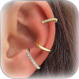3PCS Silver Ear Cuff Earrings for Women Clip On Cartilage Earrings Chunky Gold Ear Cuff Earrings Fake Piercing Earrings Ear Clips Jewelry Gift