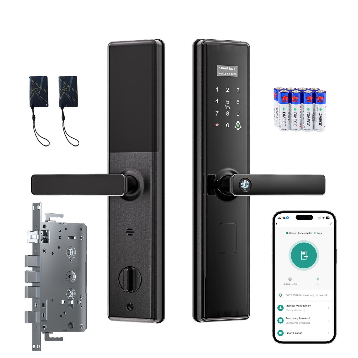 Smart Door lock,Tuya Wifi,(includes 4 Batteries) unlock by Fingerprint,nfc,password,remote,mechanical key.with 6068 Mortise (S05-Black)
