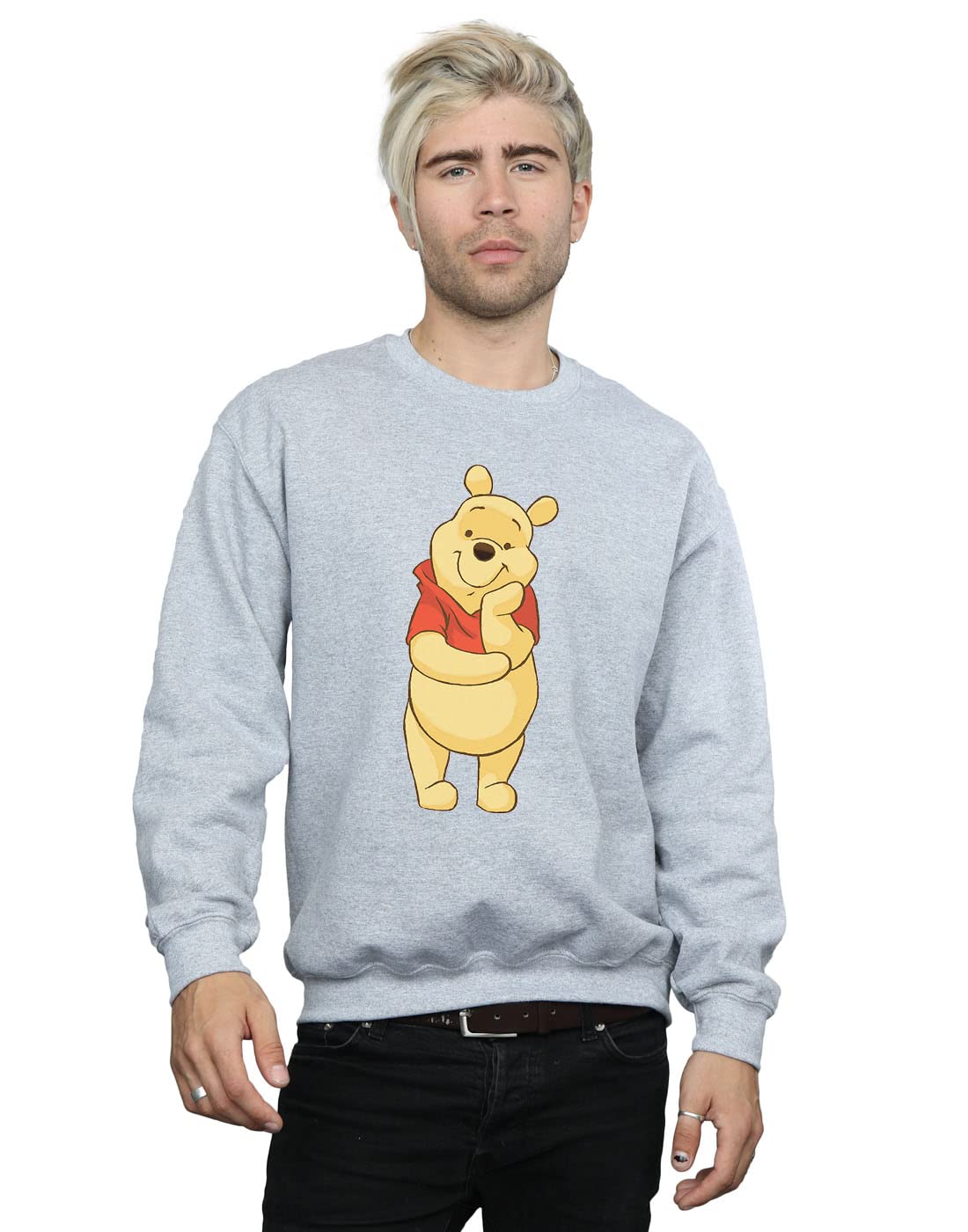 Absolute Cult Men's Sport Grey Disney Winnie The Pooh Cute Sweatshirt Large