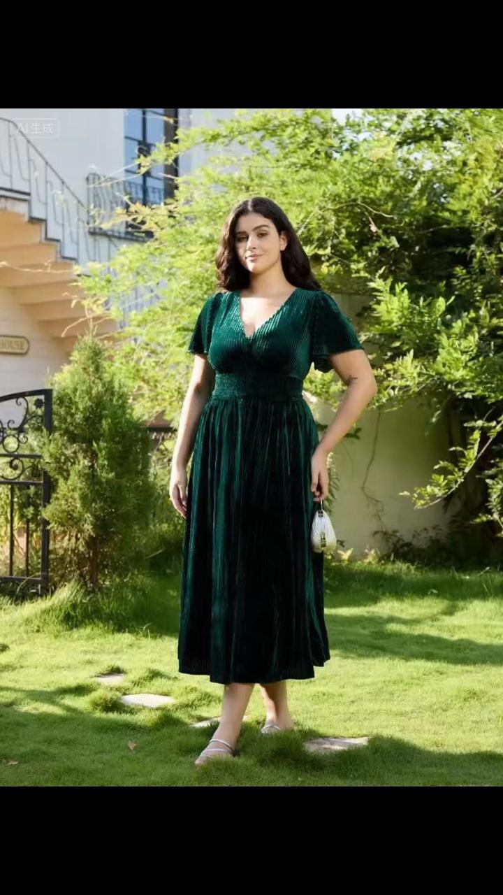 slim fit dress slacks Kiyonna Plus Size Verona Velvet Evening Gown - Olive main image 0