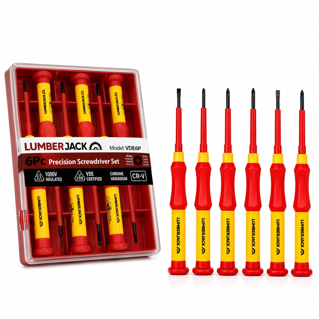 Lumberjack 6 Piece Insulated Precision Screwdriver Set VDE Soft Grip Handle
