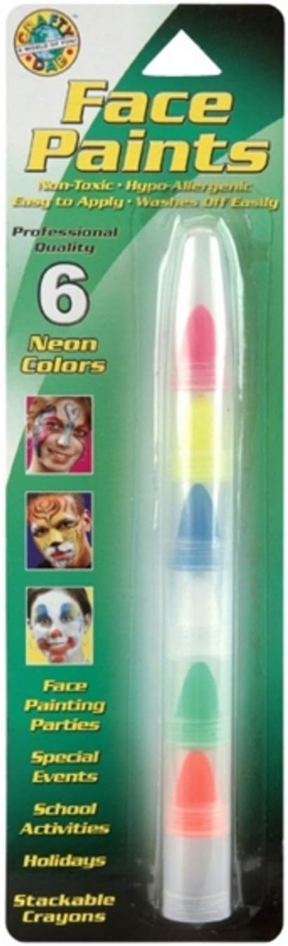 Face Paint Stackable Crayons 6/Pkg-Neon Colors