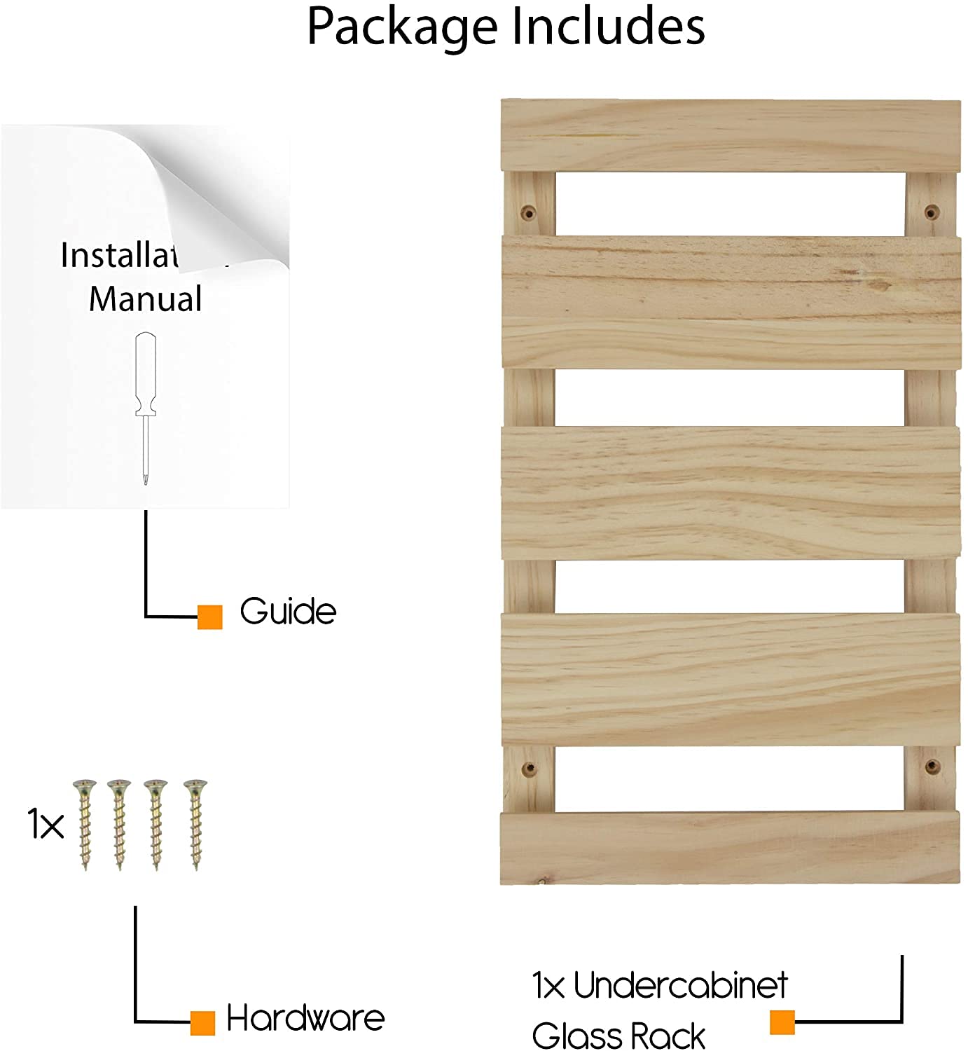 Rustic State 4 Sectional Adjustable Under Cabinet Mount Wood Stemware Rack Hanging Shelf Glassware Holder Bar Organizer with up to 12 Wine Glass Storage 10 Inch Deep Natural