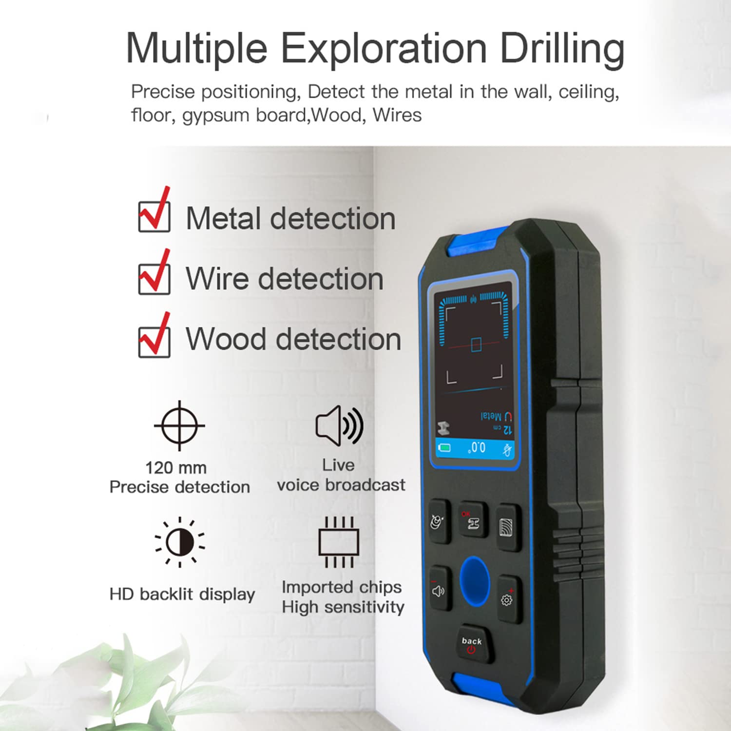Geevorks Rilevatore Tubi e Cavi Elettrici,Rilevatore Digitale Tubi e Cavi CA Elettrici, LCD Schermo,Avviso Sonoro,Legna/Metallo/Magnetico o No