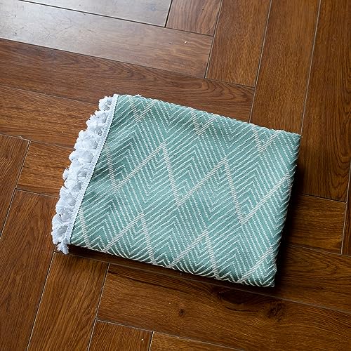 Nappe 140x240CM jacquard vagues vert à franges en polyester - 8