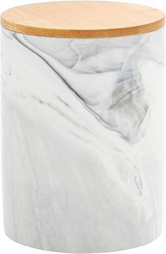 Miniatura 8 de Farmlyn Creek Juego de tarros de cerámica, tapas de madera herméticas para tarros de encimera de cocina, recipientes de cerámica de mármol blanco