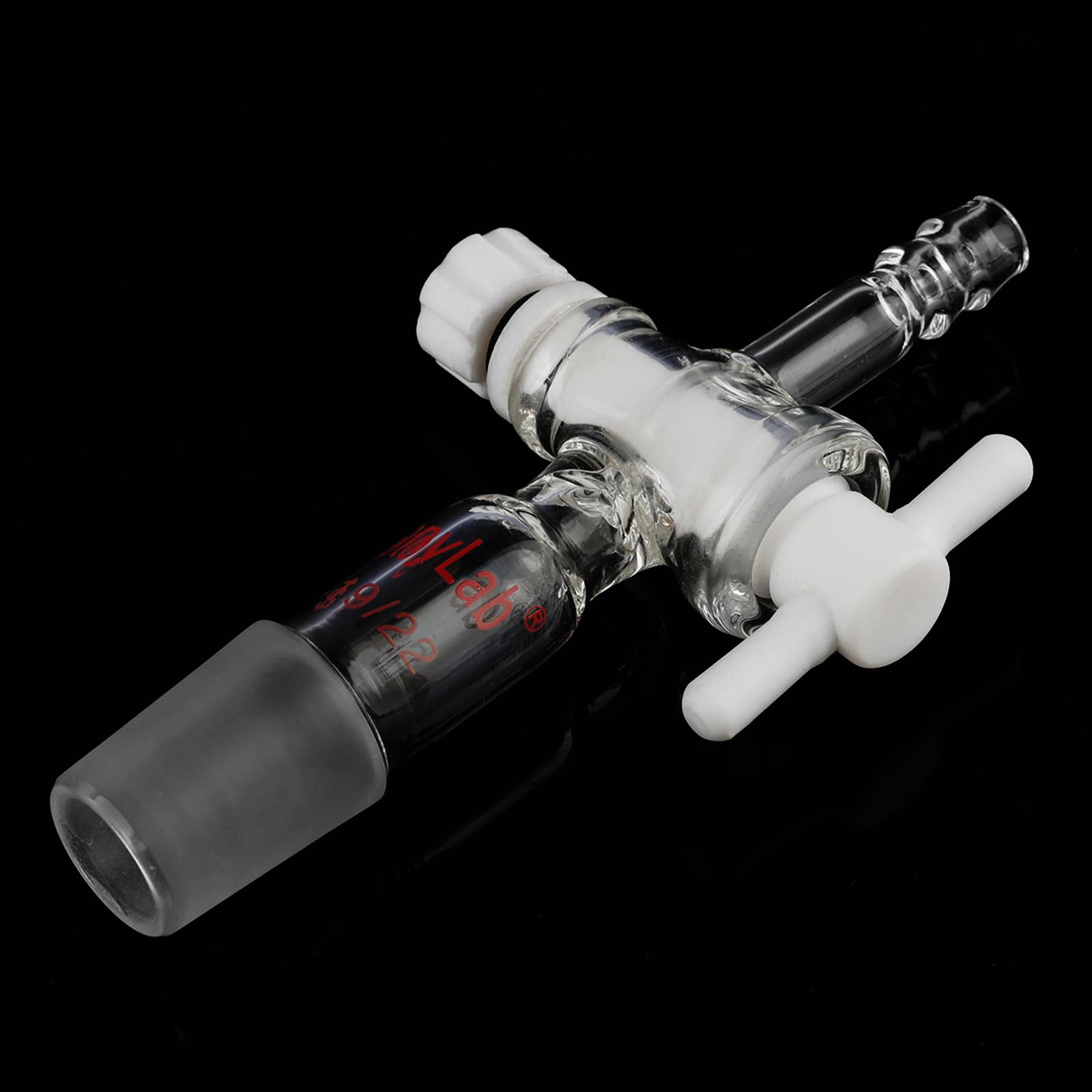 stonylab Adattatore per Vetro, Adattatore per il Controllo del Flusso del Vuoto in Vetro Borosilicato con Rubinetto in PTFE, Giunto 19/22 e Collegamento del Tubo Dritto Vetreria da Laboratorio