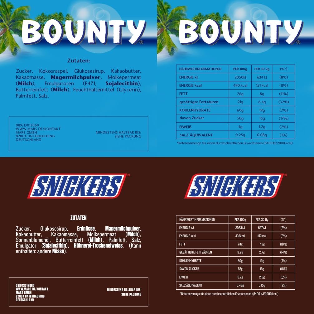 Miniatures Mix Schokolade Großpackung 296 Mini-Schokoriegel Mars Snickers Bounty Twix 3000g