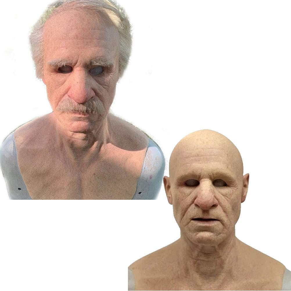 Realistic Old Man Mask Human Face Decorative Halloween Novelty Mask Cosplay Costume Party Latex Full Head Mask, 1*One size