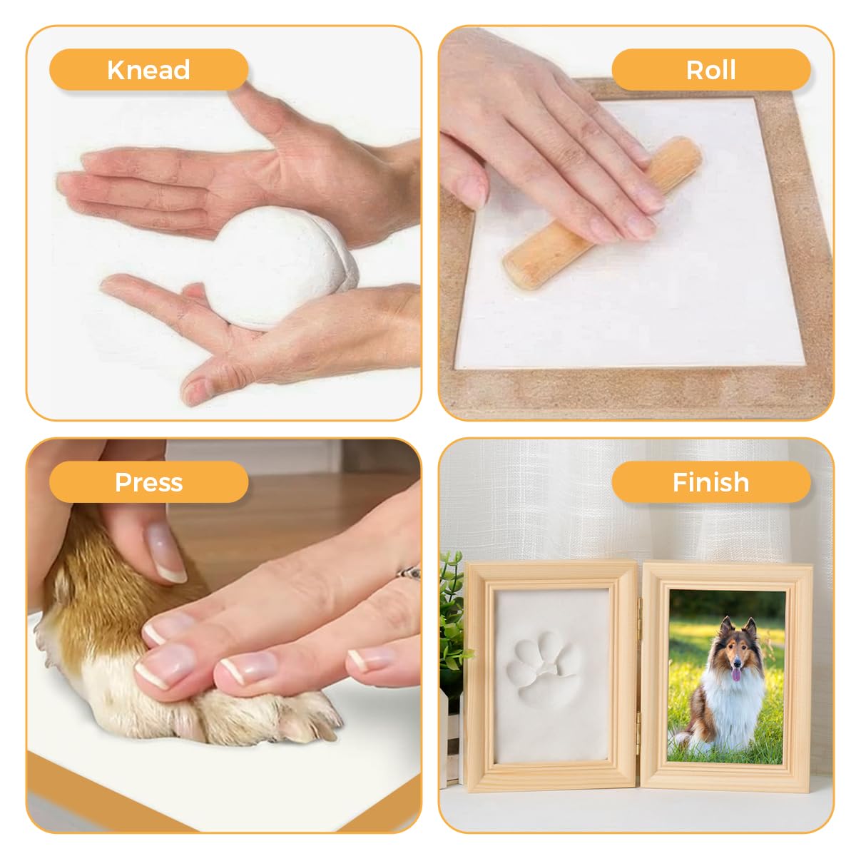 Zykra Set Impronta Zampa Cane e Gatto, Cornice per Foto Animali per Gatti o Cani, Kit Impronta Cane, Cornice in Legno Stampa in Gesso 3D, Cornice Commemorativa per Animali Domestici