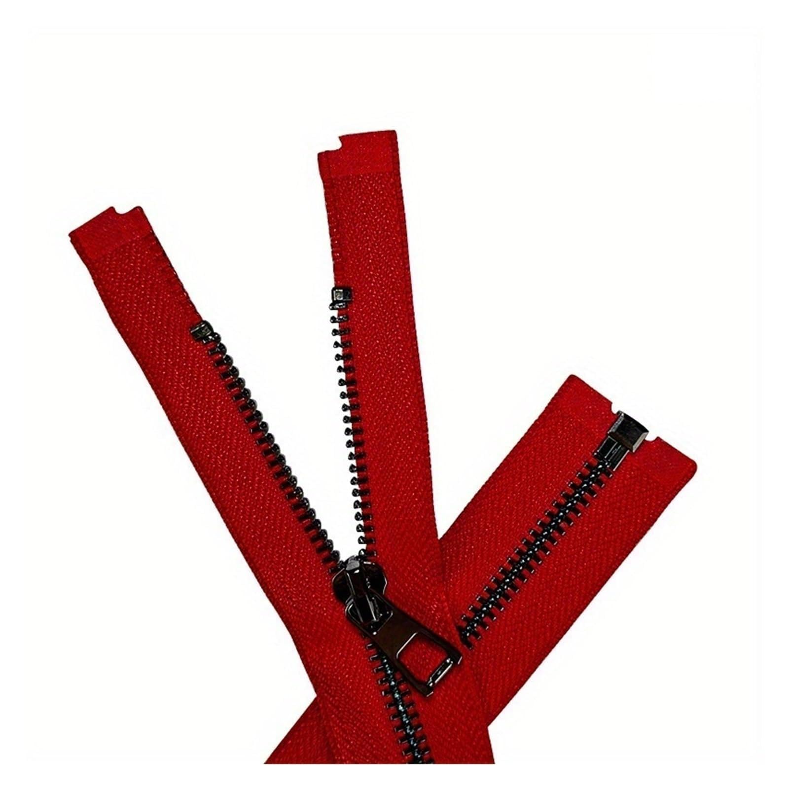 10pcs 40-80cm Metal Zipper Y Teeth Single Open Tail Lock Clothing Accessories Zipper(Red-10pcs,50cm)