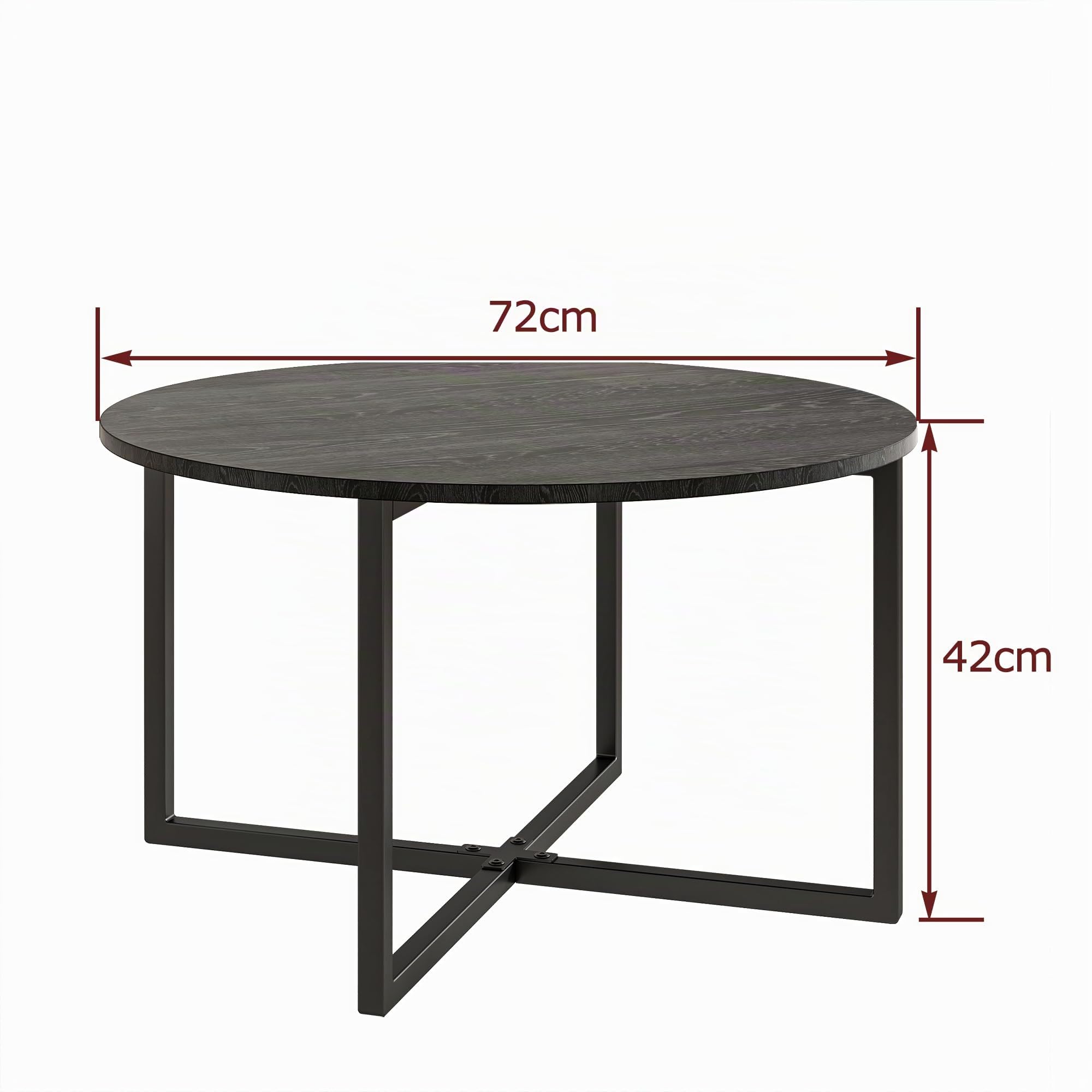 HOJINLINERO Table basse ronde pour salon avec pieds en métal, table de cocktail avec aspect bois, facile à assembler, noire