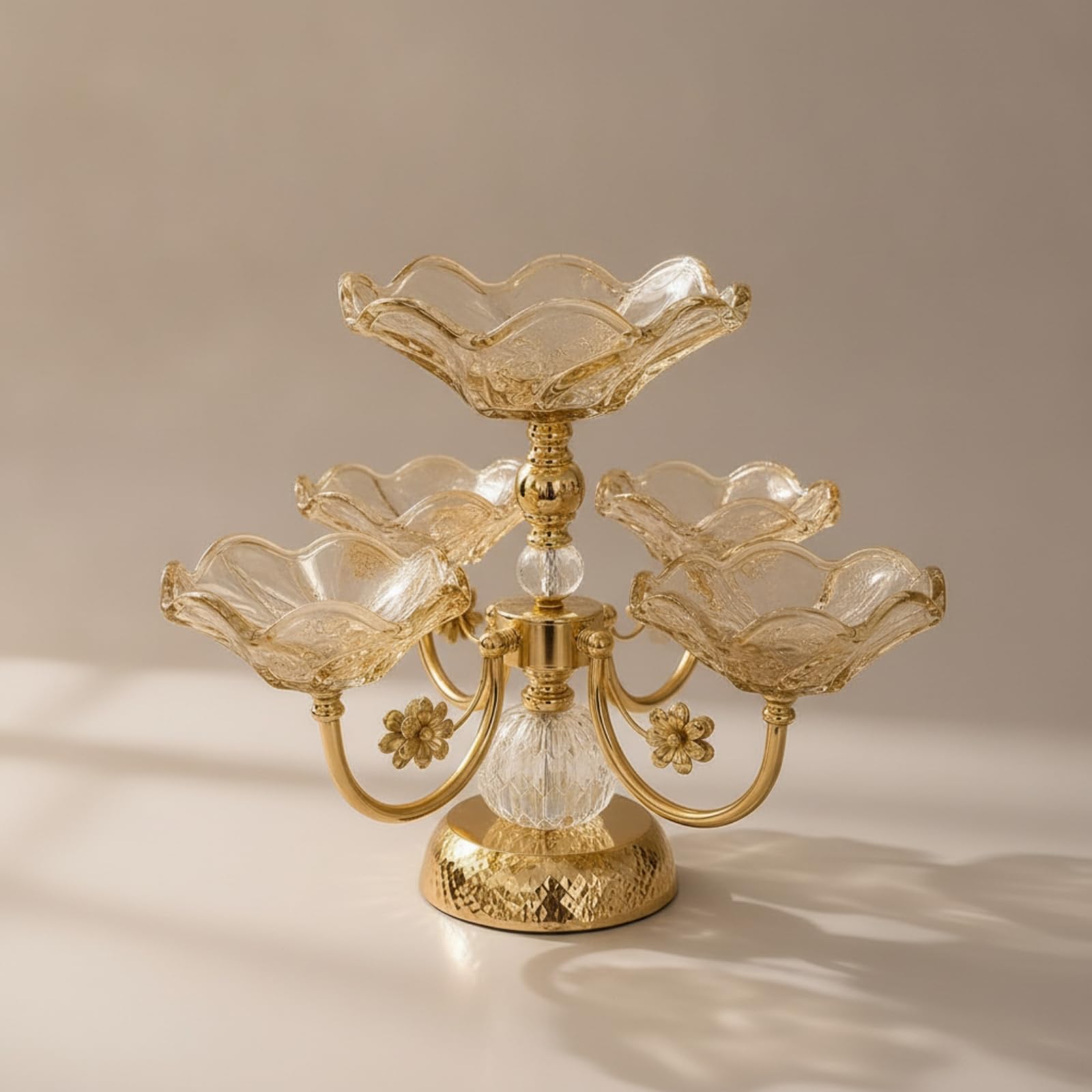 Présentoir à Fruits à Étages Doré Coupe à Fruits En Verre Plat à Apéritifs pour Buffet, Petit Φ200mm