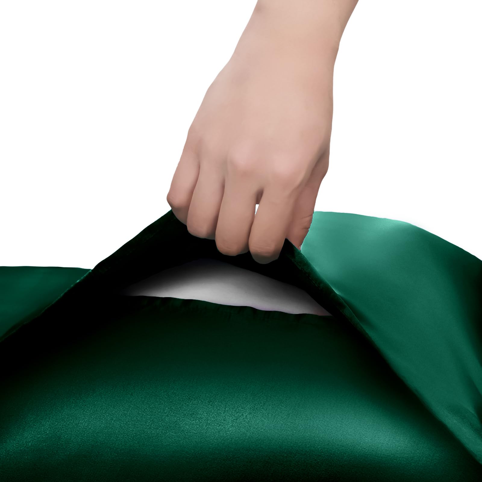 Homiest Juego de sábanas de satén con volantes, tamaño King, 6 piezas, color verde oscuro, con sábana bajera de 15 pulgadas de profundidad, 1 sábana encimera, 2 fundas de almohada con volantes y 2