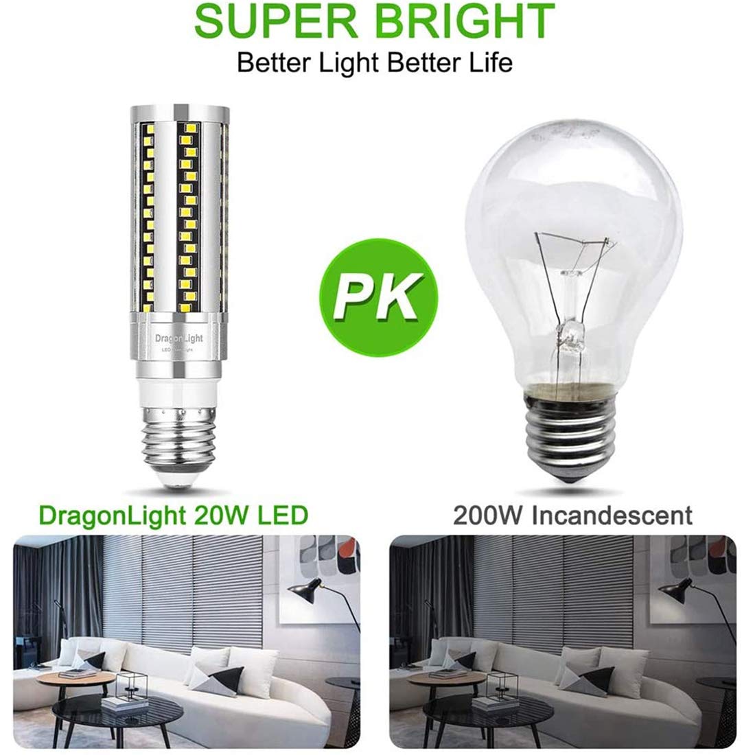Lampadine Mais LED al Mais 2 Lampadine Super Luminose da 20 W (Equivalenti A 200 Watt) Luce Diurna 6000K 2.400 Lumen Lampadine LED E27 per Illuminazione Residenziale E Commerciale,100w e27
