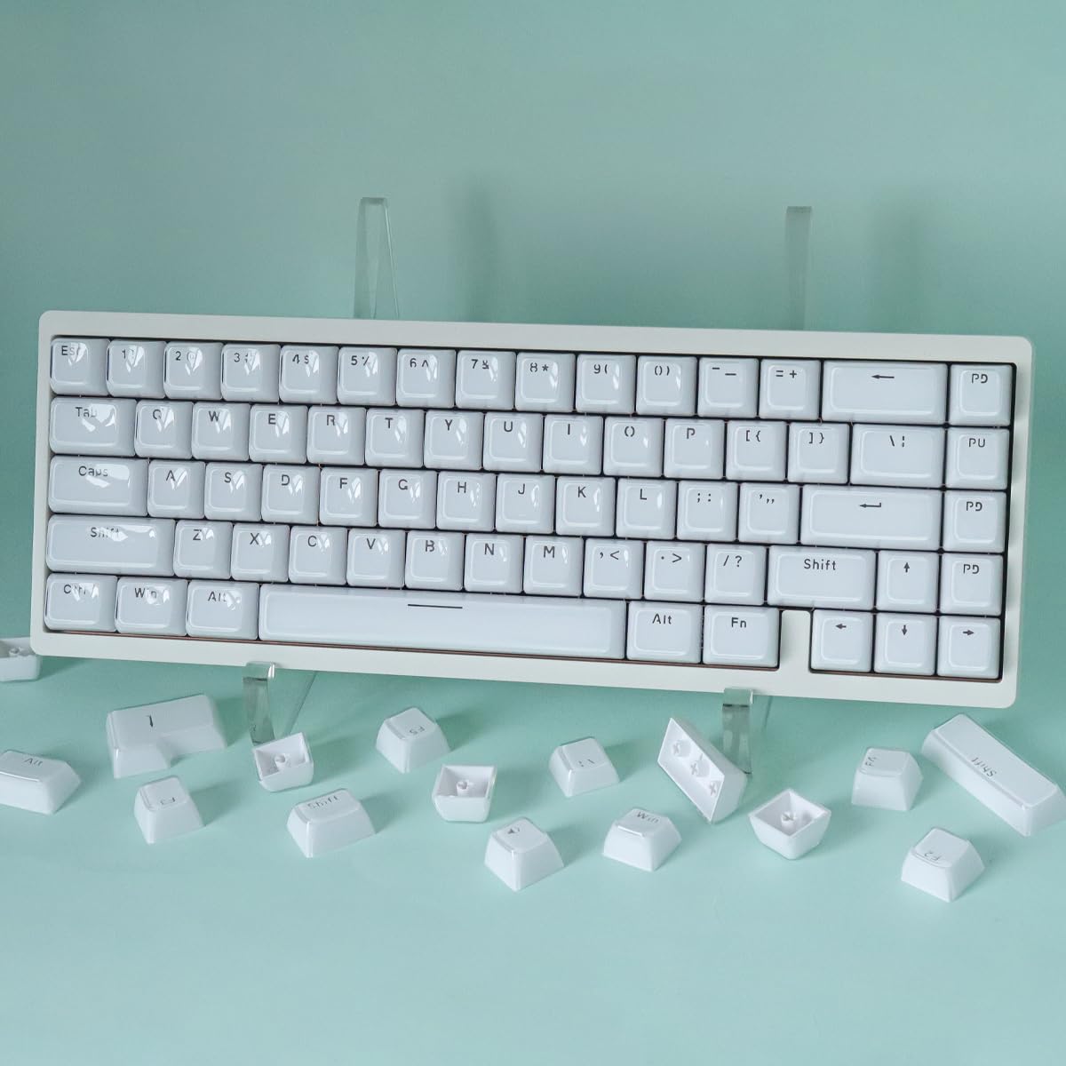 Sunzit Crystal Jelly Weiß Keycaps, MDA Profil Jade Keycaps, 130 Tasten leuchten durch Individuelle Tastenkappen – Tastatur Keycap Set für 60%, 65%, 75%, 100% Cherry MX Tastatur, mechanisch